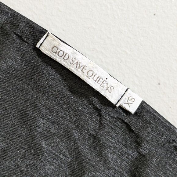 God Save Queens Layla XS Mesh Top Off Shoulder Cropped Ruched Sheer Black - Picture 10 of 10